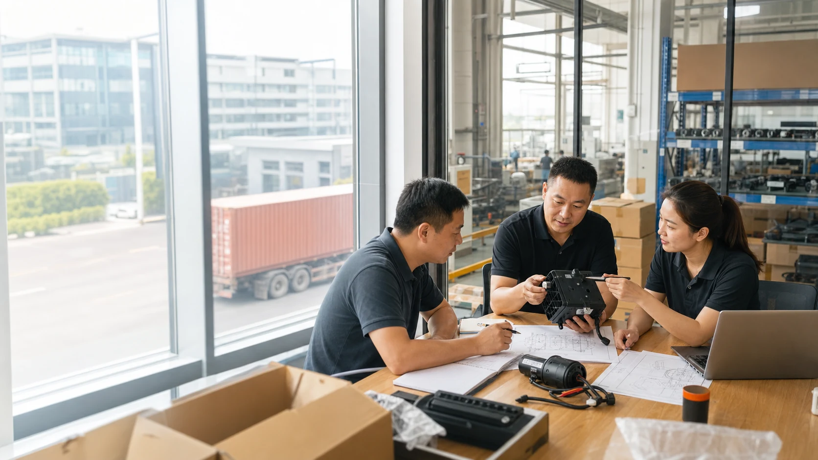Weibosifu export and engineering team discussing a customer project